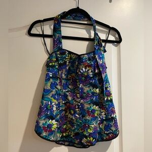 Odille Anthropologie Pop of Posies Floral Ruffle Halter Top